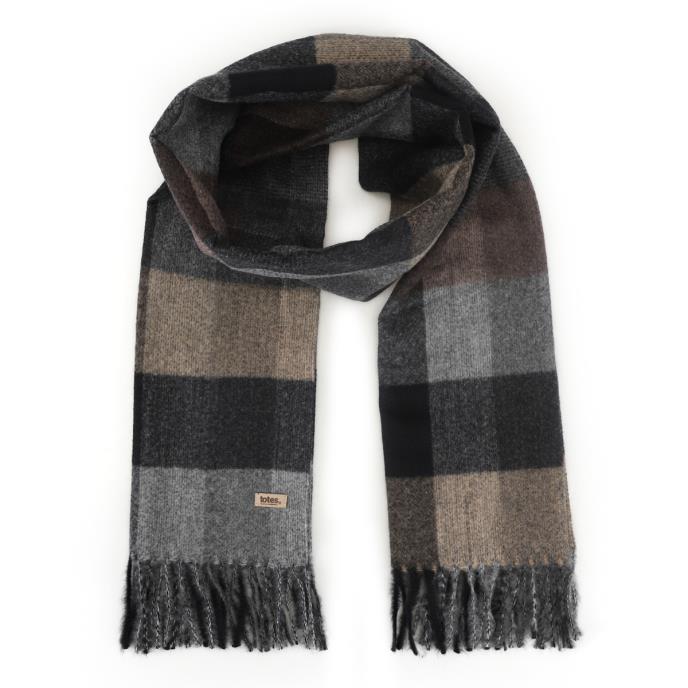 totes toasties® Mens Woven Check Scarf & Herringbone Gloves Set Brown / Grey  Extra Image 3